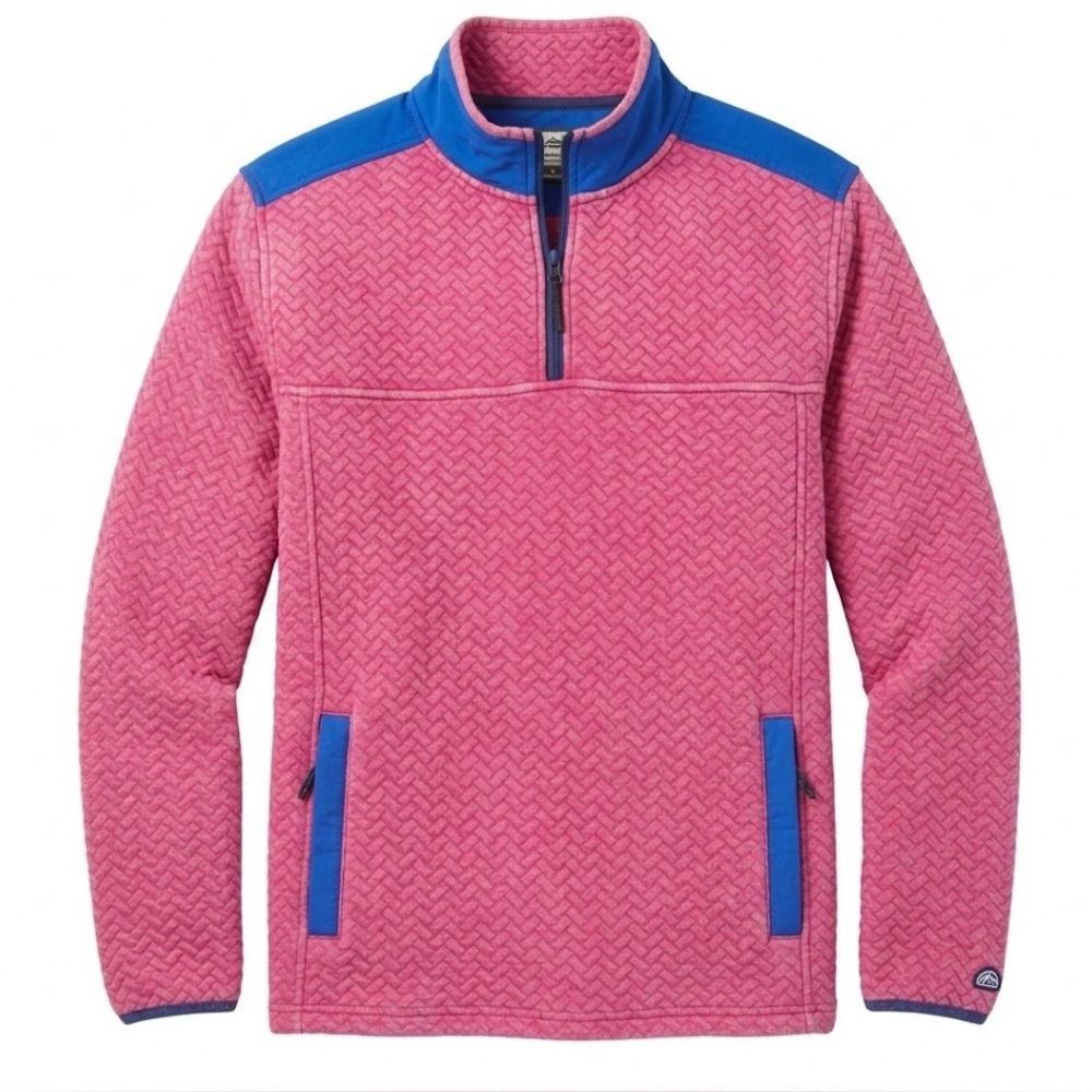 chubbies Pink Quilted Half-Zip Sweater with Blue Trim